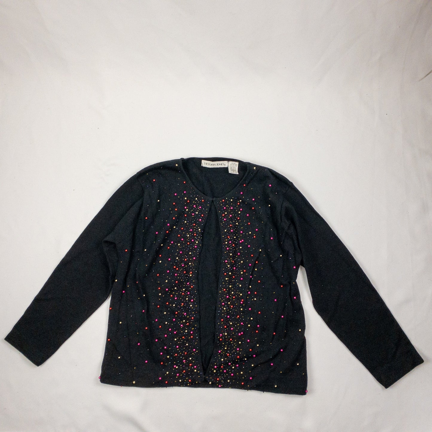 Victoria Jones Black Beaded Open Cardigan Sweater Womens Medium
