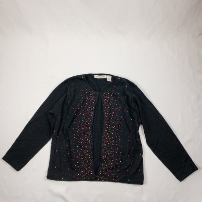 Victoria Jones Black Beaded Open Cardigan Sweater Womens Medium