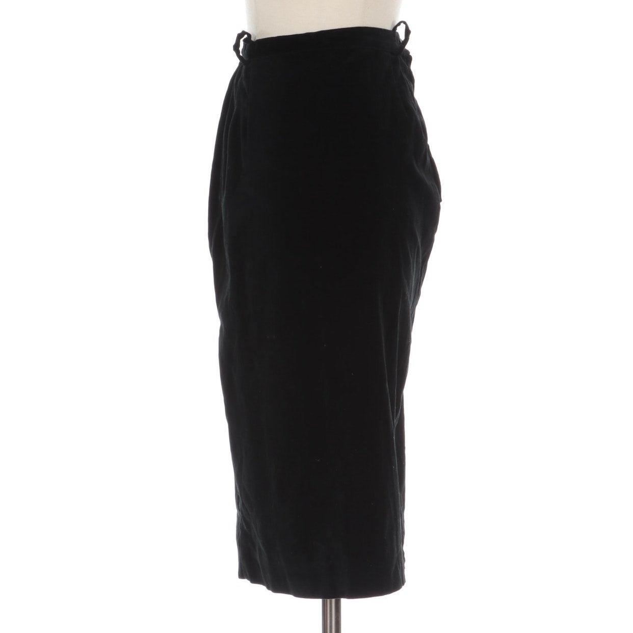 Vintage 1970s Black Velvet Straight Midi Skirt Womens XXSmall