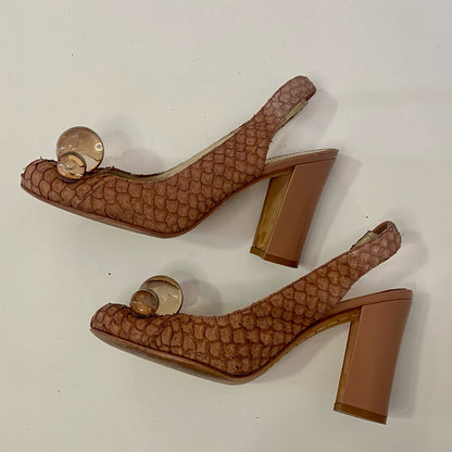 Richard Tyler Vintage Riesling Brown Snake Skin Glam High Heel Shoes Womens 7.5