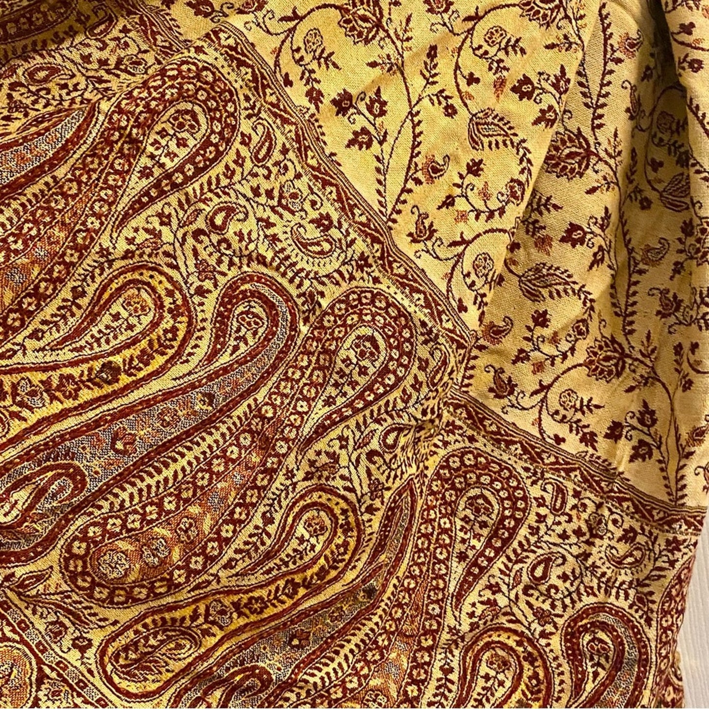 Red Gold Floral Indian Pashmina Shawl Wrap Scarf Fringe Tassel Womens One Size