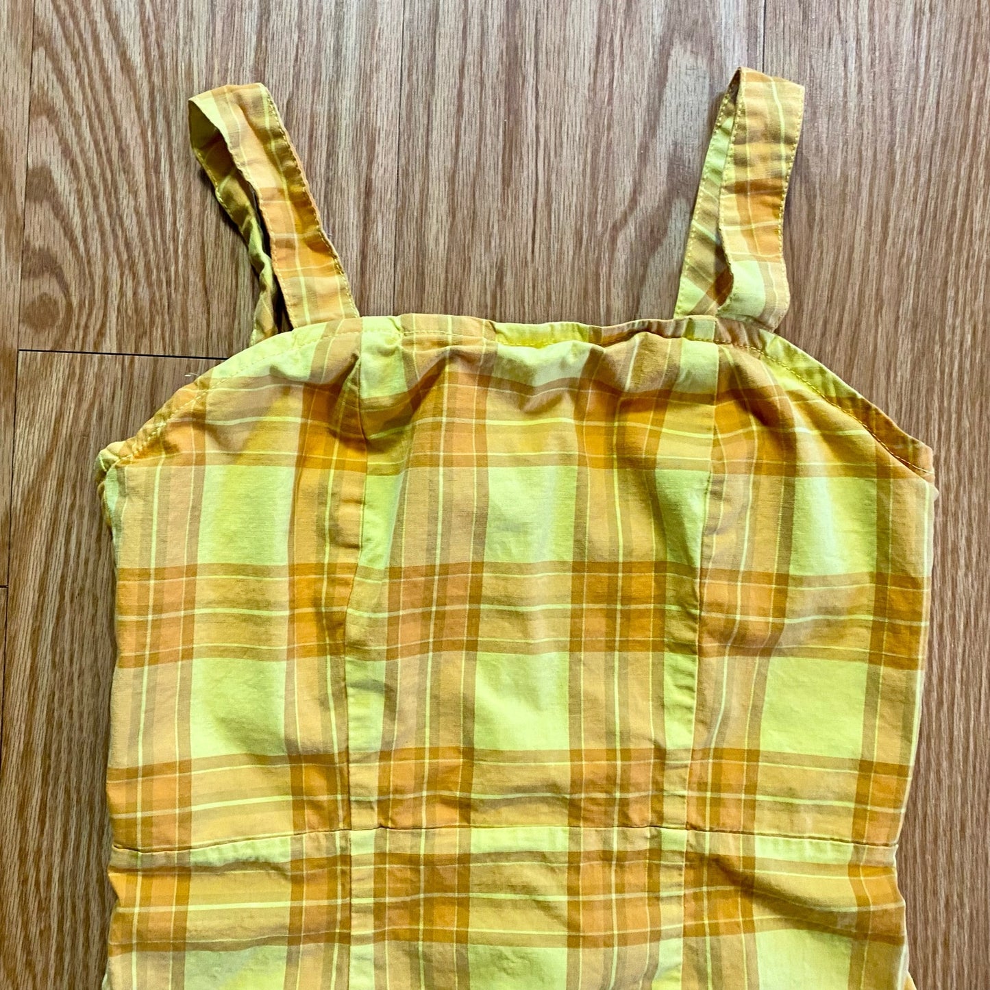 Arizona Jean Co Vintage Yellow Plaid Mini Jumper Dress Womens Small / Medium