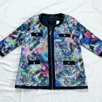 Michael Simon Multicolor Sequin Purple Bomber Jacket Shacket Womens 1X Plus