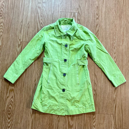 Eddie Bauer Lime Green Y2k Trench Coat Jacket Womens Small