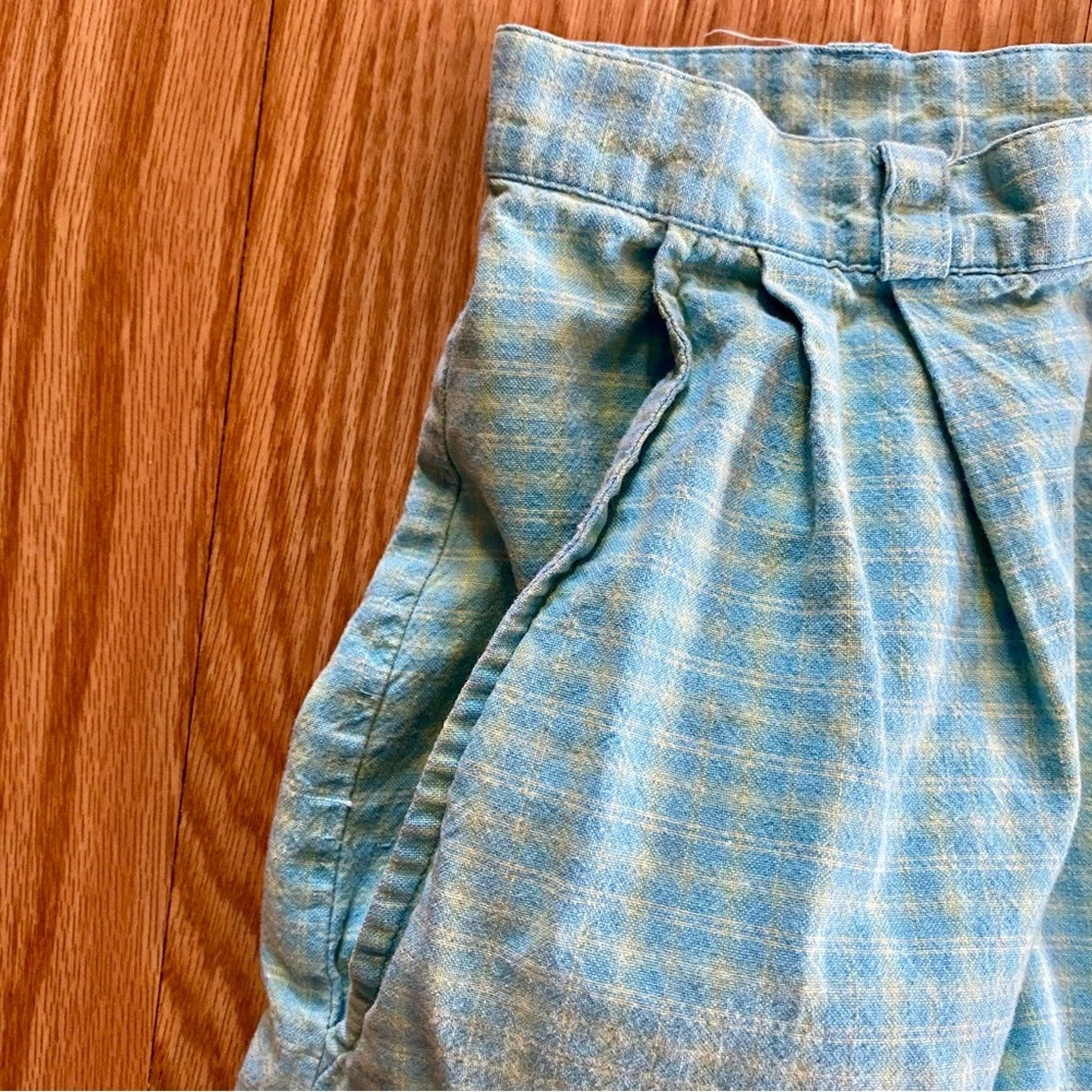 David Brooks Petites Vintage Blue Checkered High Rise Shorts Womens 0-2 XSmall