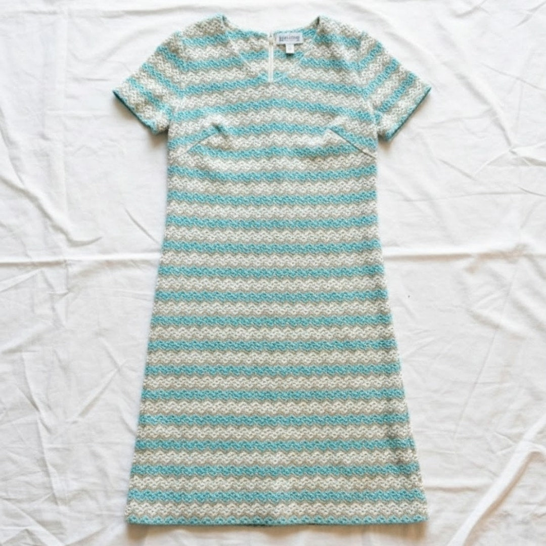 Walden Classics Vintage Blue Crochet Knit Midi Dress Womens Small