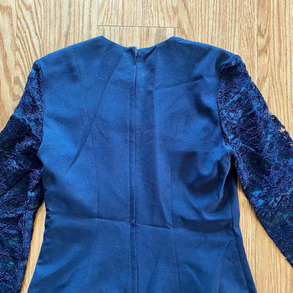 Talbots Sara Campbell Vintage Blue Lace Formal Evening Sheath Dress Womens 10