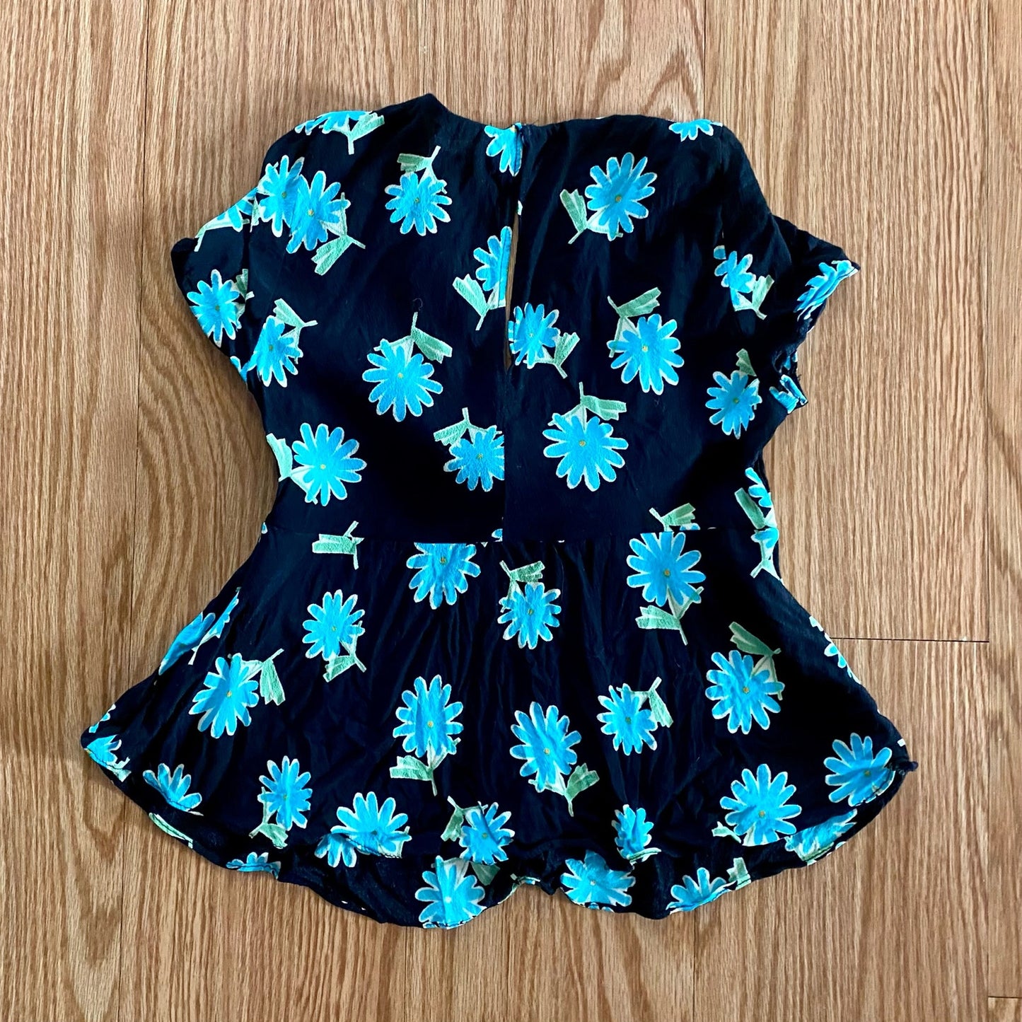 Zara Black Floral Daisy Peplum Blouse Top Womens Small