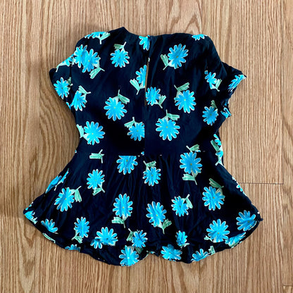Zara Black Floral Daisy Peplum Blouse Top Womens Small