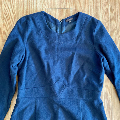 Tocca Navy Blue Wool Long Sleeve Sheath Dress Womens 10