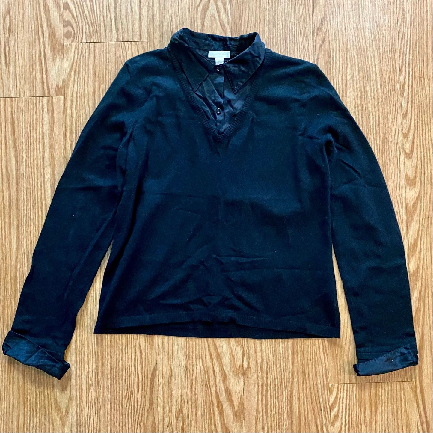 Charter Club Silk Angora Black Collared Blouse Womens Large