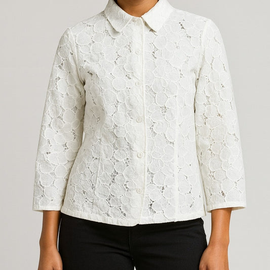 Cabi #5162 Spring Portrait White Floral Lace Shirt Jacket Womens Medium