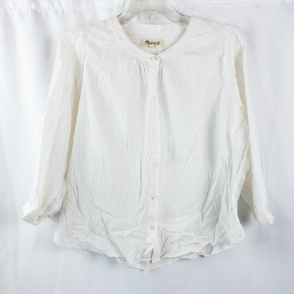 Madewell White Metallic Silver Striped Blouse Womens Small