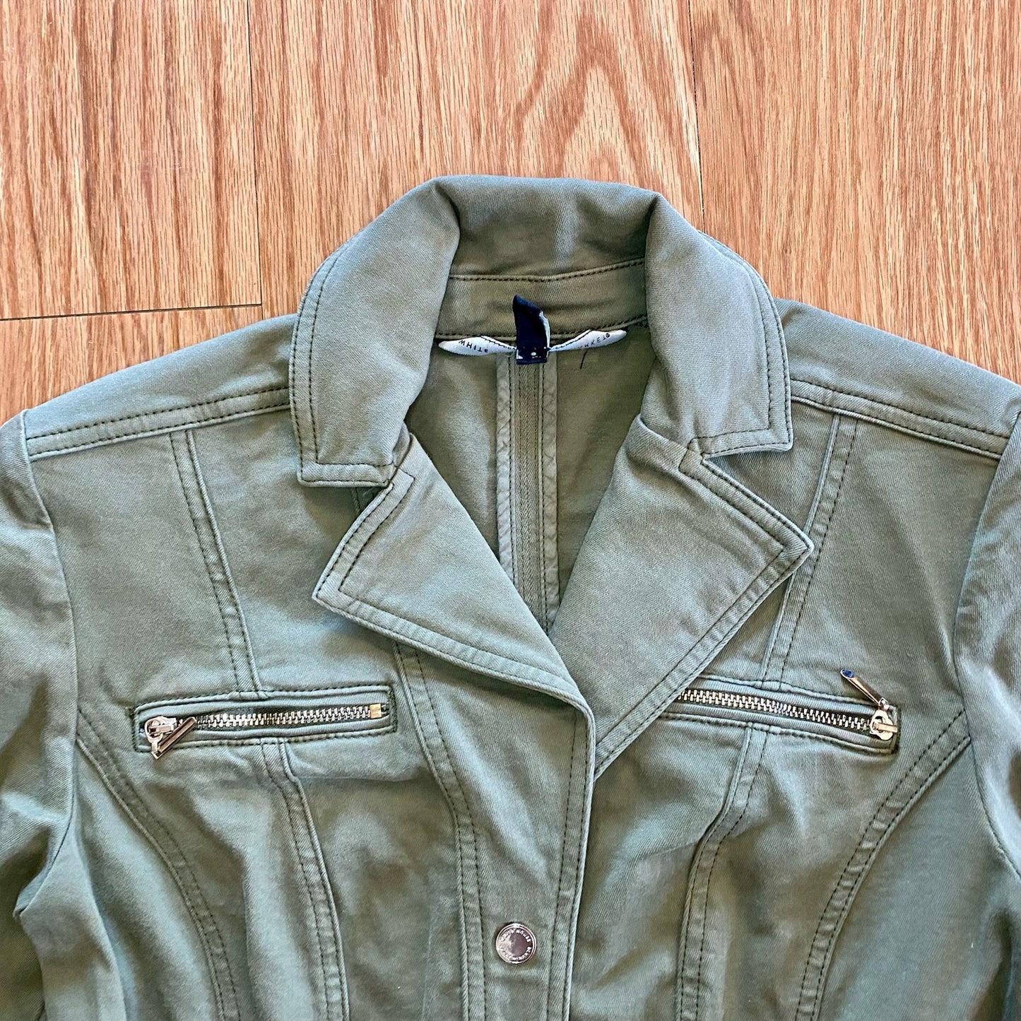 White House Black Market Olive Green Cotton Moto Jacket Womens 0