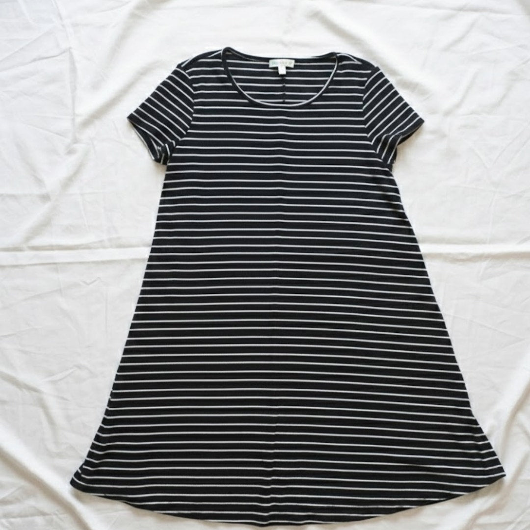 Love Fire Black White Striped Comfy A-Line Swing Dress Womens Medium