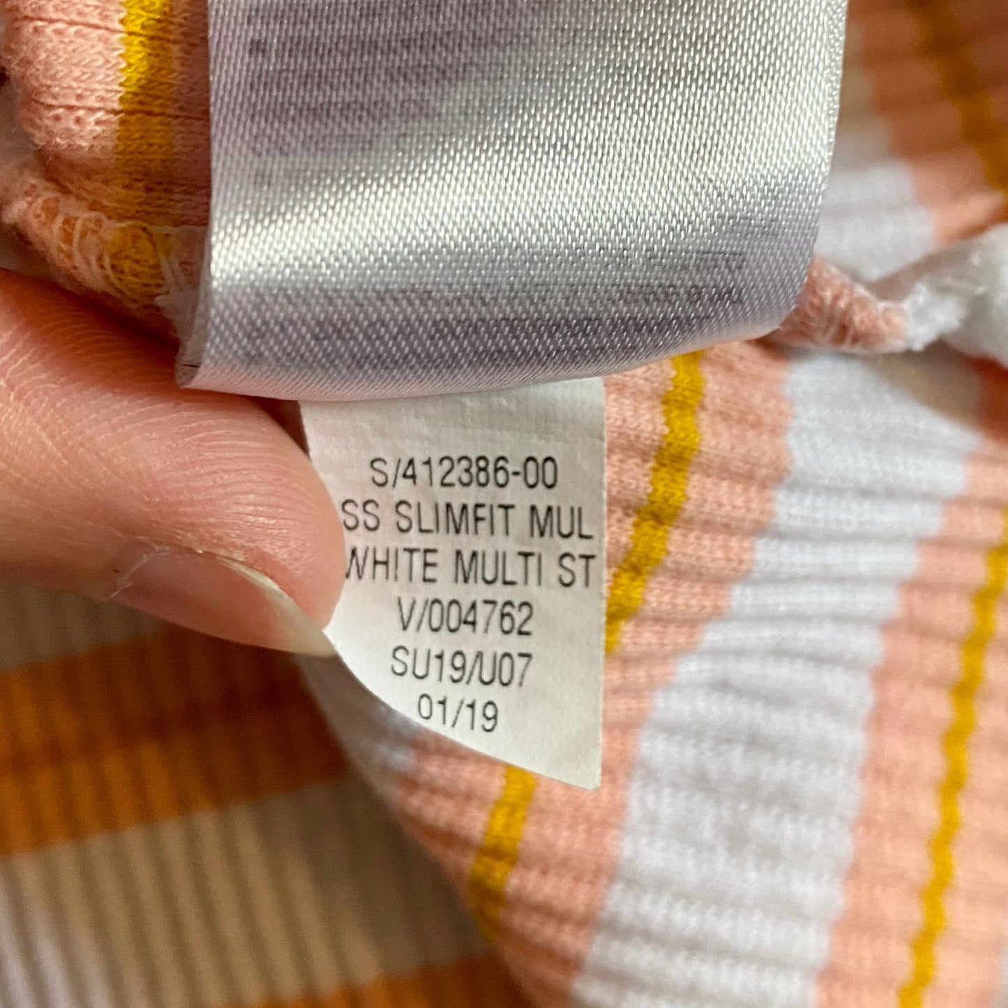 Old Navy Slim Orange Pink Striped Ribbed T-Shirt Womens Small