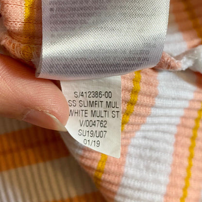 Old Navy Slim Orange Pink Striped Ribbed T-Shirt Womens Small