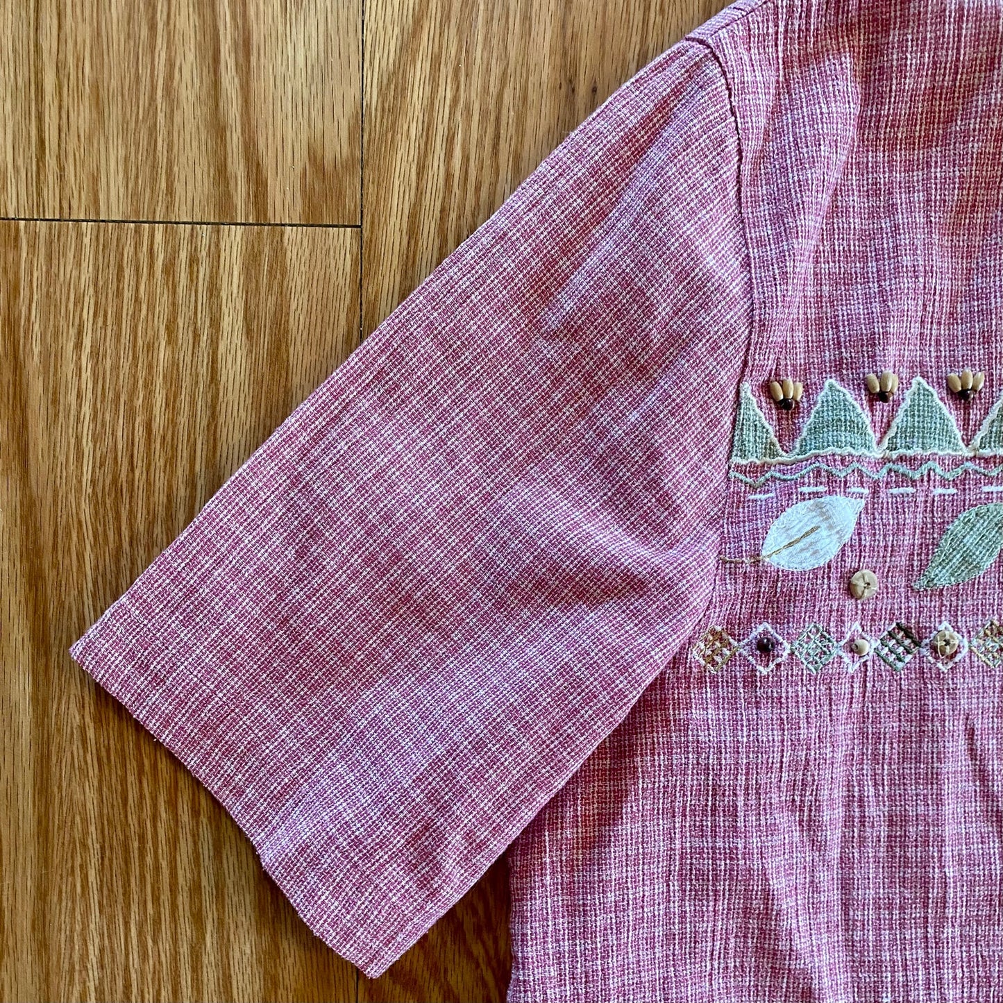 Koret Vintage Red Gingham Beaded Embroidered Button-up Shirt Womens Large