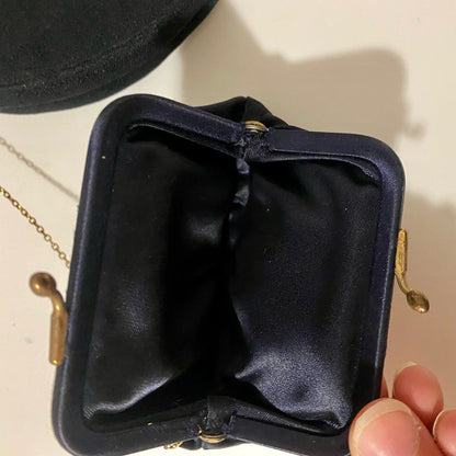 Bonwit Teller Magid Vintage Black Satin Evening Purse & Coin Bag
