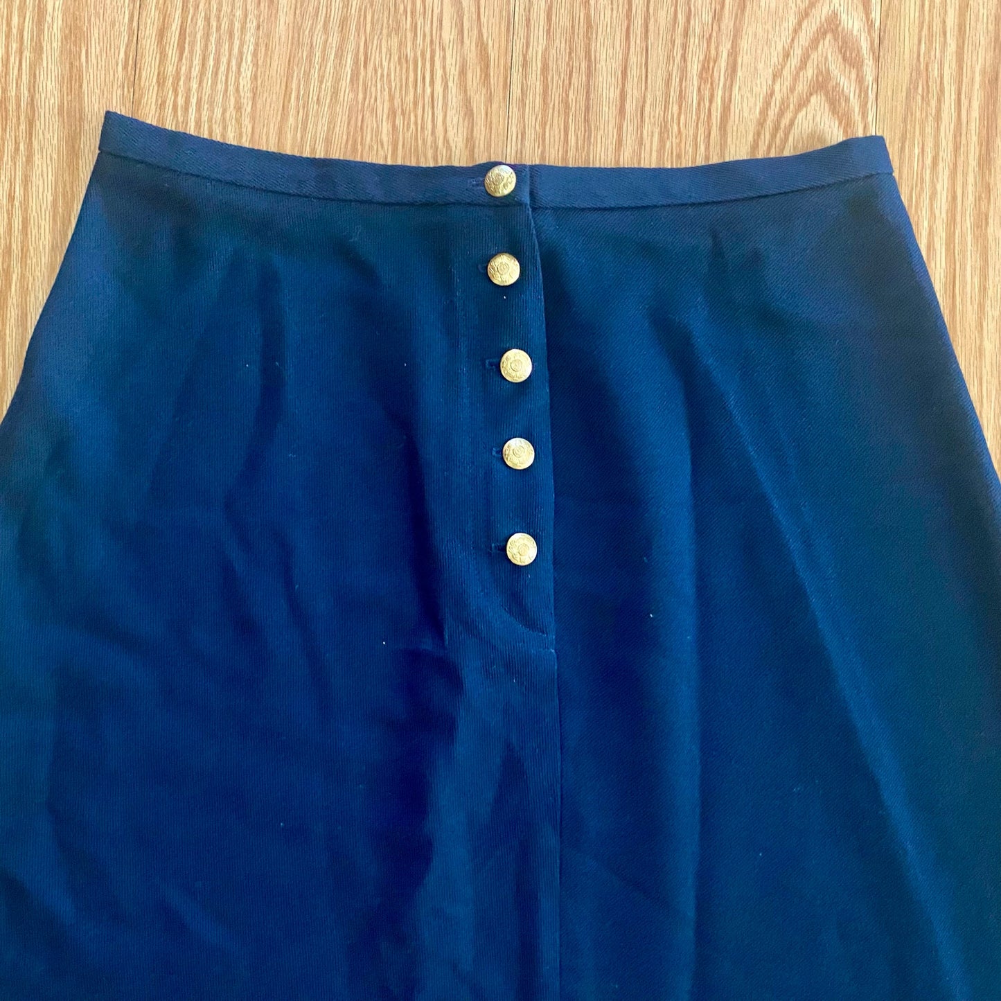 Lauren Ralph Lauren Vintage Navy Blue High Rise Wool Midi Skirt Womens 12 Petite