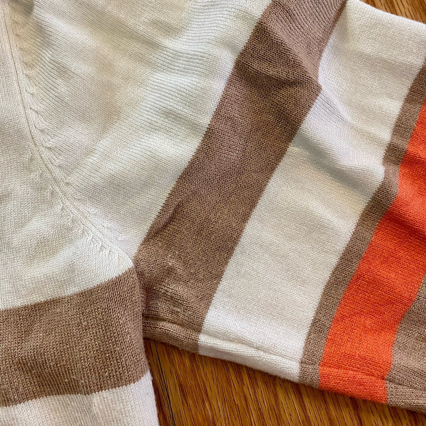 Cupio Tan White Striped Sweater Top Womens Medium