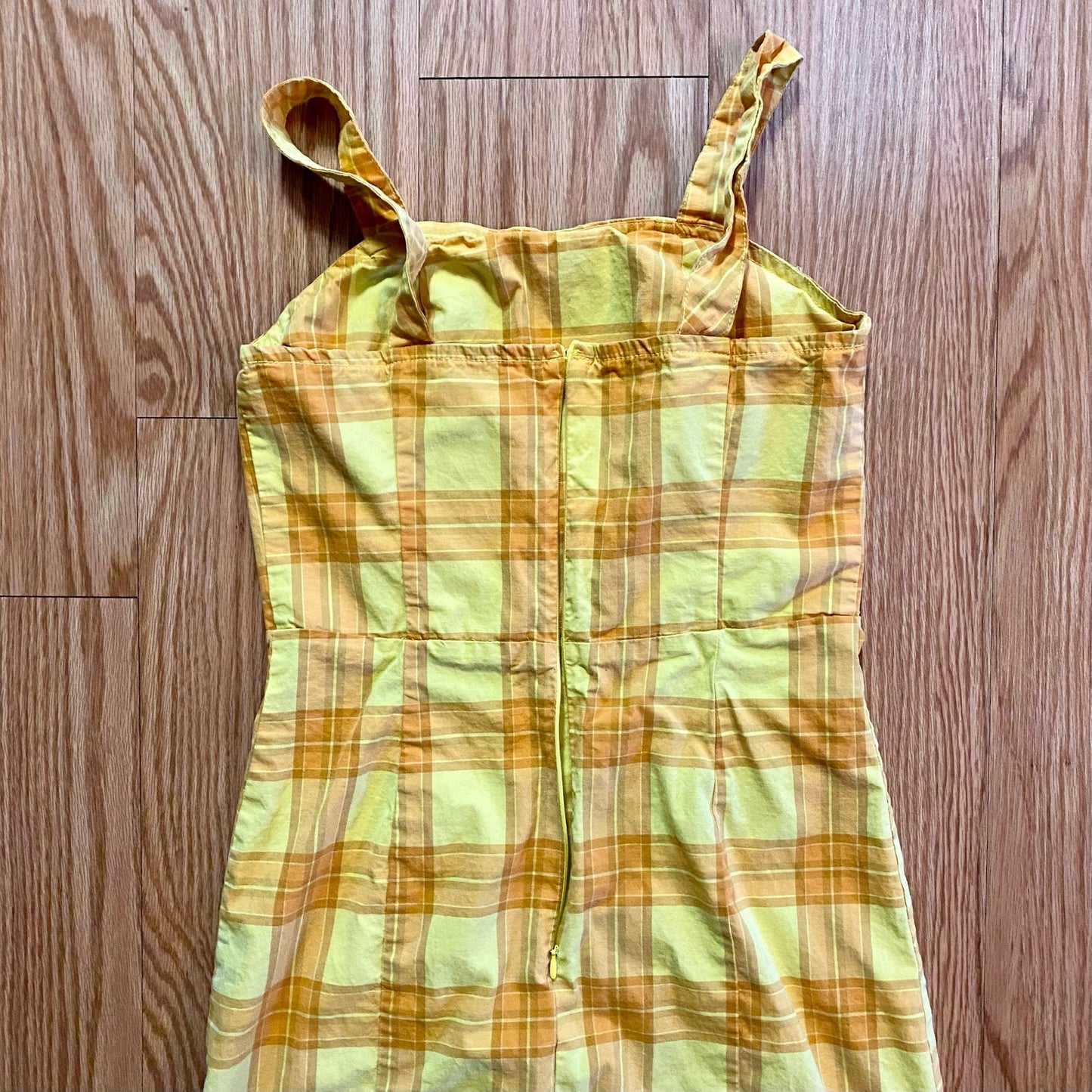 Arizona Jean Co Vintage Yellow Plaid Mini Jumper Dress Womens Small / Medium