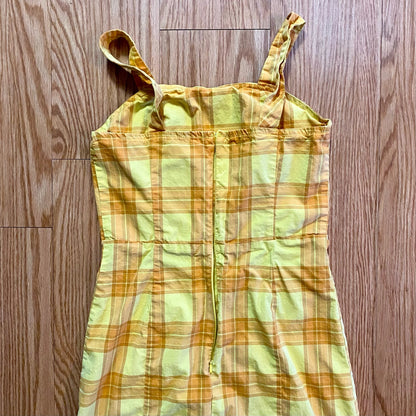 Arizona Jean Co Vintage Yellow Plaid Mini Jumper Dress Womens Small / Medium
