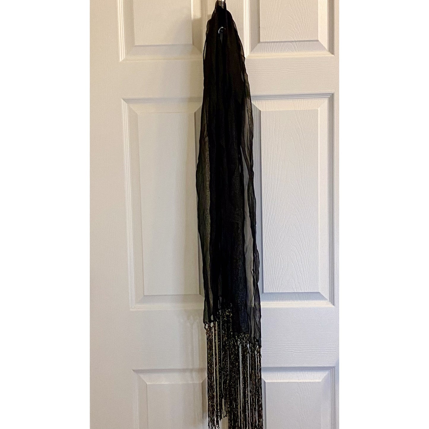 Indian Black & Gold Tassel Scarf Unisex Women's One Size