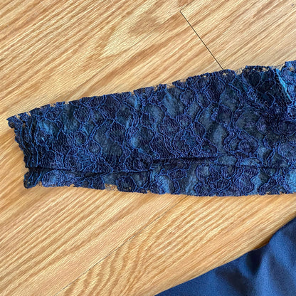 Talbots Sara Campbell Vintage Blue Lace Formal Evening Sheath Dress Womens 10