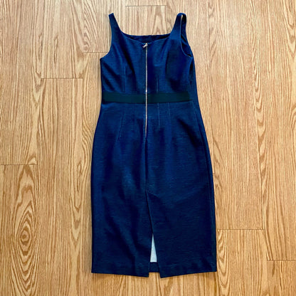 Les Copains BVM Spa Blue Denim Midi Sheath Dress Womens 10 US