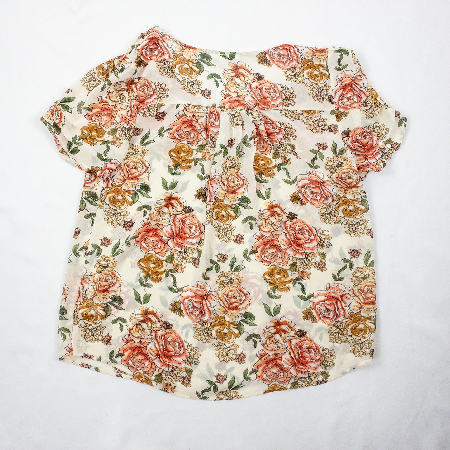 DR2 Floral Rose Beige Pink Sheer Blouse Top Womens Medium