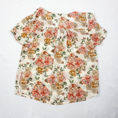 DR2 Floral Rose Beige Pink Sheer Blouse Top Womens Medium