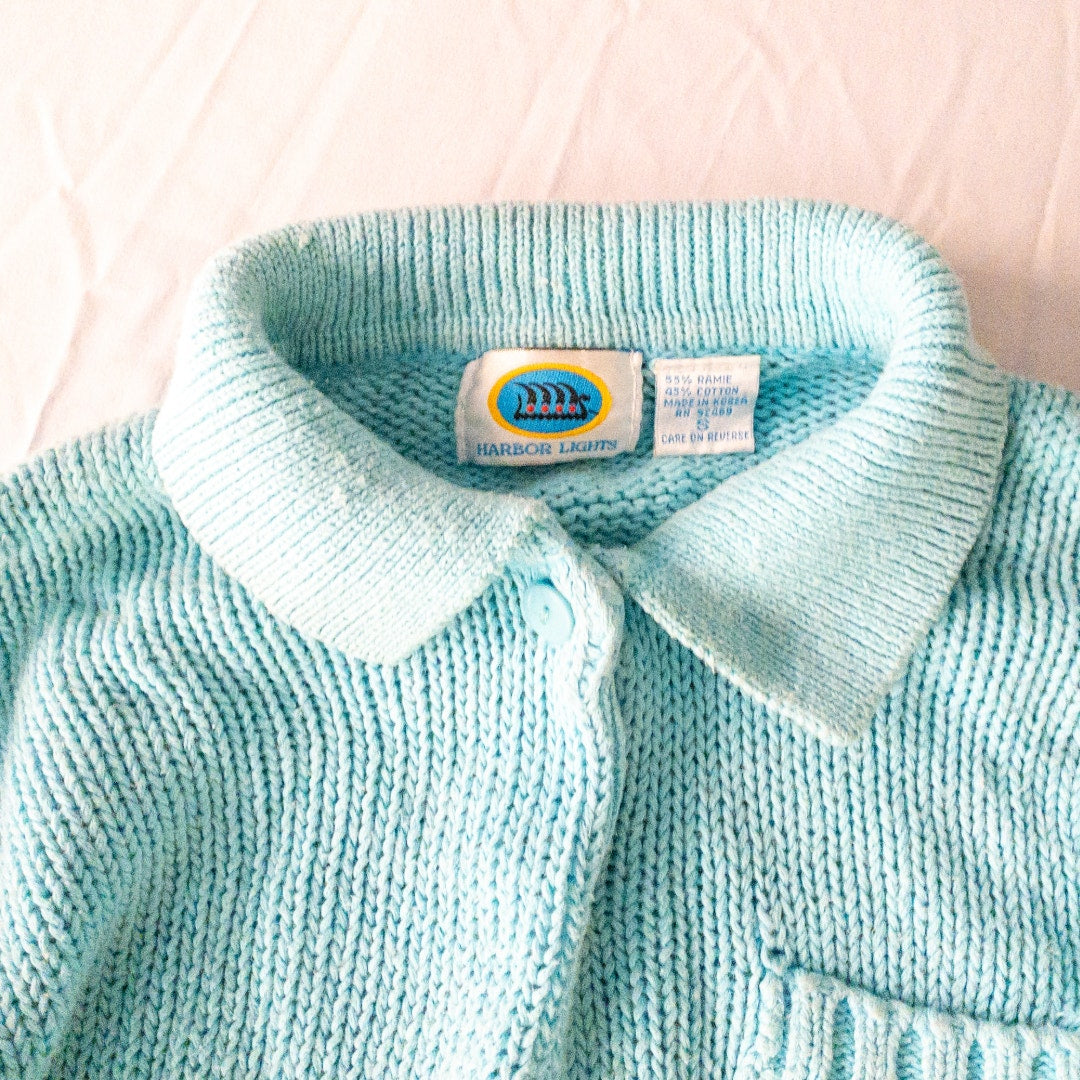 Harbor Lights Vintage Blue Ribbed Ramie Knit Sweater Womens Small