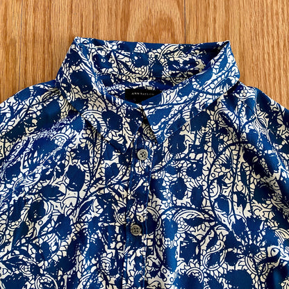 Ann Taylor Blue Teal Floral Button Shirt Womens Medium