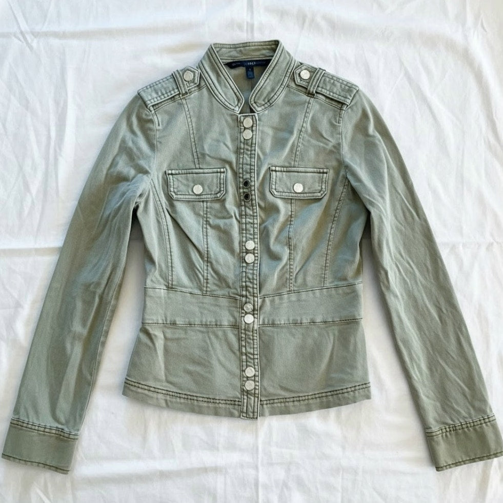 White House Black Market Olive Green Cotton Military Jacket Womens 0