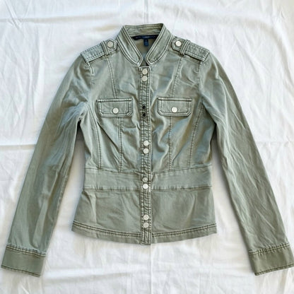 White House Black Market Olive Green Cotton Military Jacket Womens 0