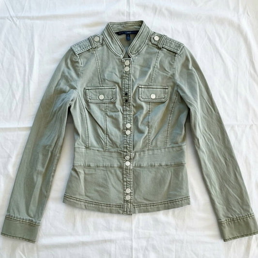 White House Black Market Olive Green Cotton Military Jacket Womens 0
