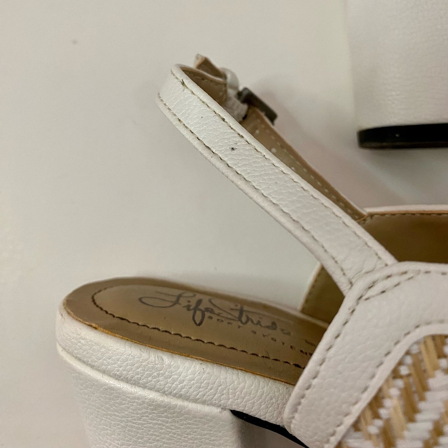 LifeStride Luna White Woven Raffia Heeled Sandals Womens 8.5