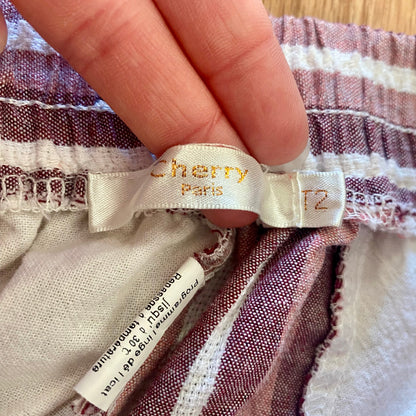 Cherry Paris Striped Pink & White Drawstring Lounge Pants Womens Medium