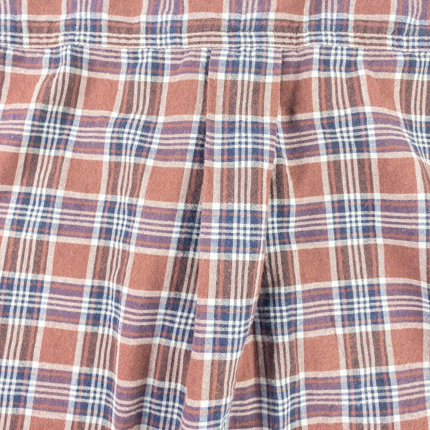 Lands End The Madras Shirt Brown Blue Striped Plaid Mens Large