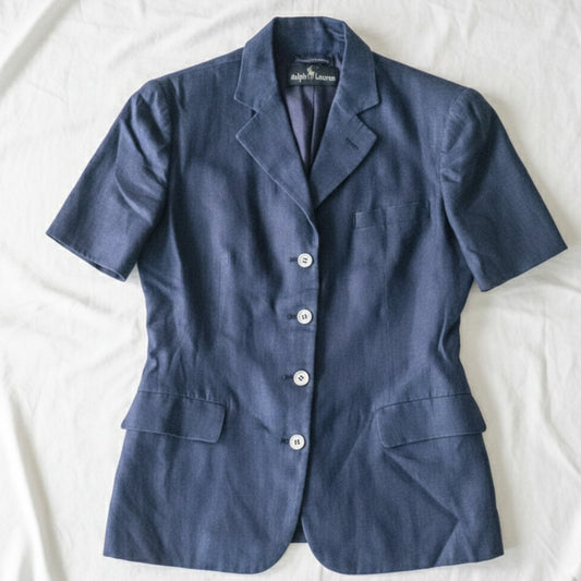 Ralph Lauren Black Label Vintage Blue Linen Blazer Jacket Womens 4-6 Small