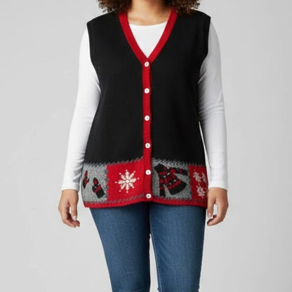 Northern Isles Embroidered Holiday Wool Ramie Sweater Vest Womens XLarge