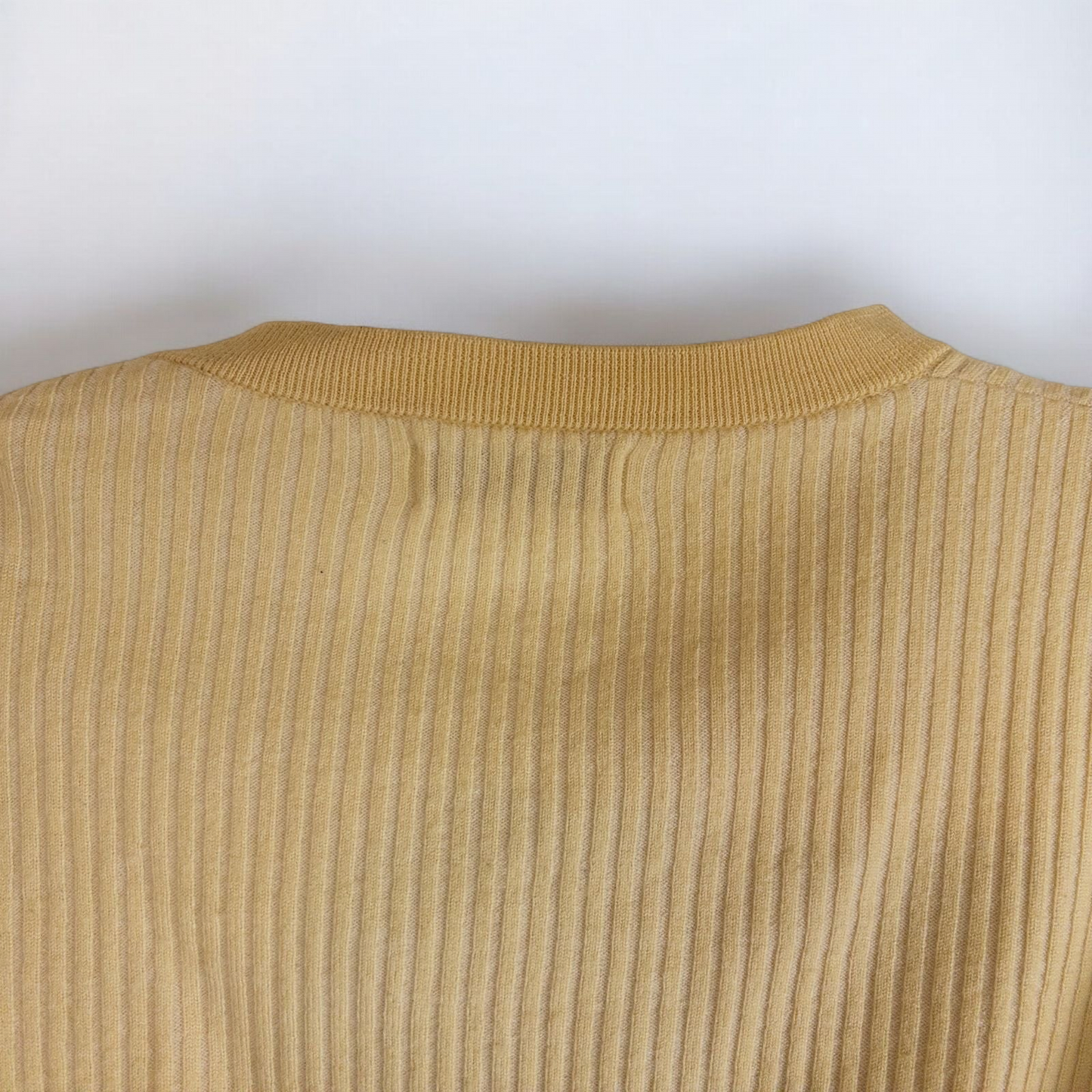 Yellow ribbed knit cropped cardigan with buttons down front and short sleeves by Naadam, size medium image 4