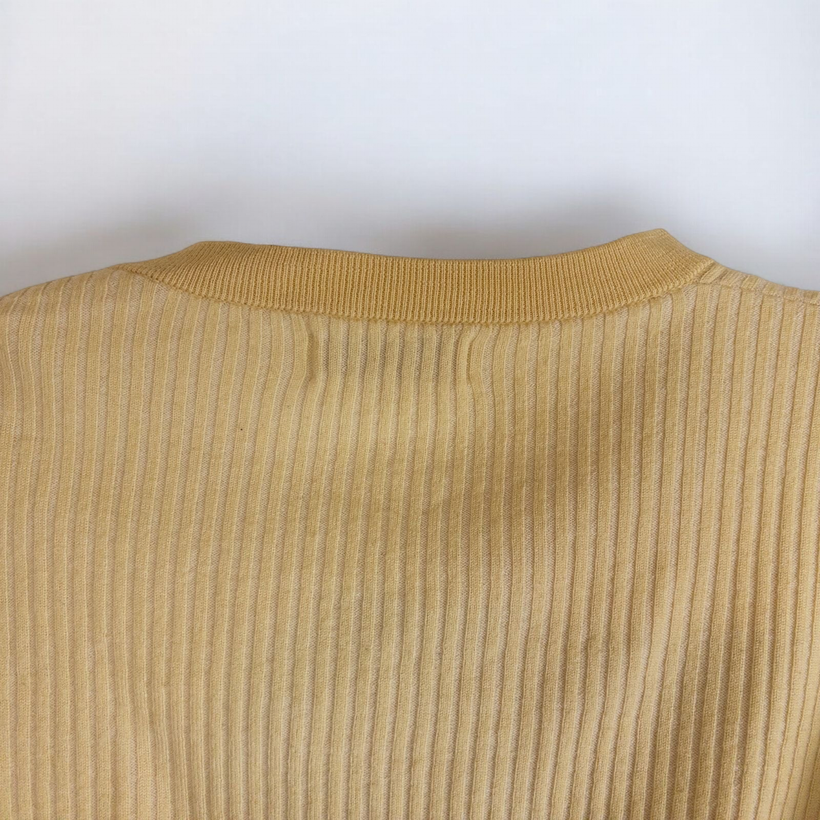 Yellow ribbed knit cropped cardigan with buttons down front and short sleeves by Naadam, size medium image 4