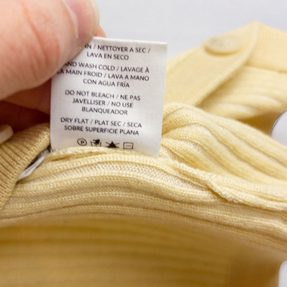 Yellow ribbed knit cropped cardigan with buttons down front and short sleeves by Naadam, size medium image 8