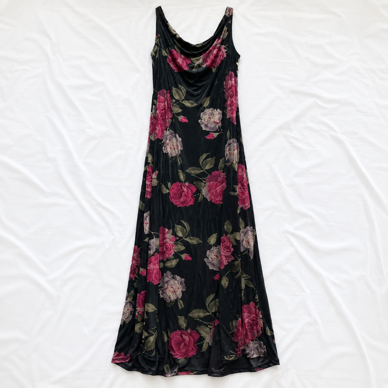 Jeffrey & Dara Vintage Velvet Black Red Roses Floral Maxi Dress Womens 12 Large