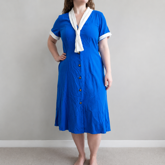 Piccalino Vintage Blue White Sailor Dress Womens 12 Large