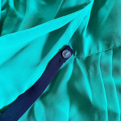 Chaus Vintage Teal Green Sheer Pleated Bow Tie Blouse Womens 12 Large