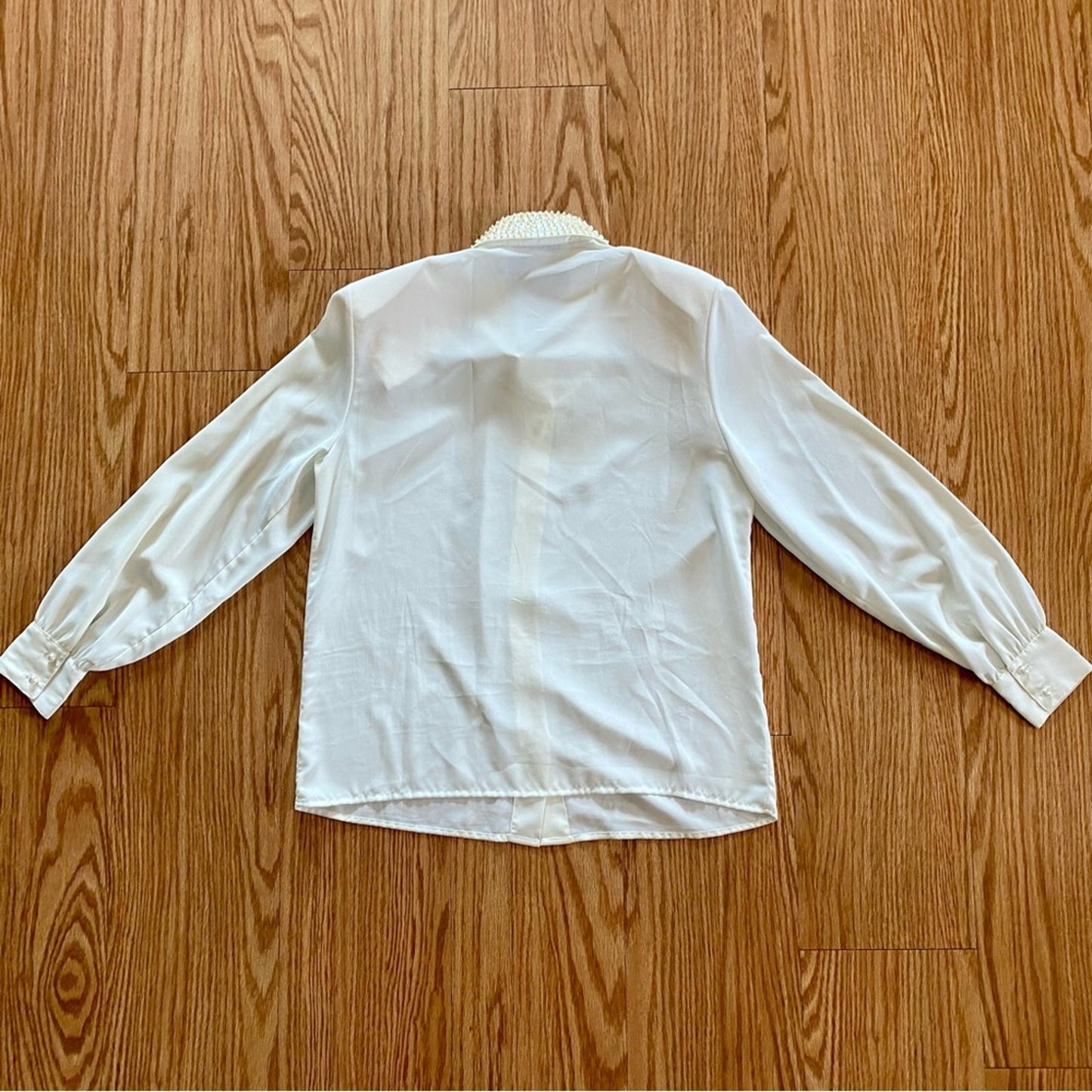 La Chine Petites Vintage Ivory Sheer Sequin Collar Blouse Womens 6 Petites