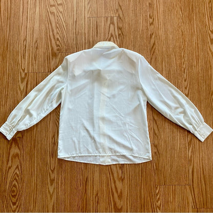La Chine Petites Vintage Ivory Sheer Sequin Collar Blouse Womens 6 Petites